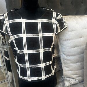 Milly Black and White Plaid Top